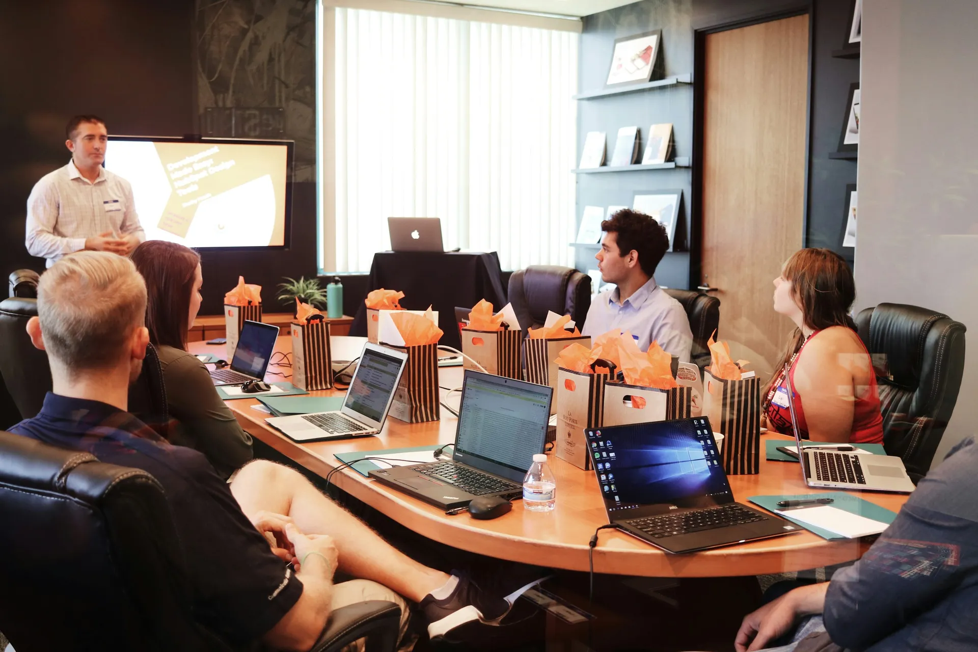 Business professionals gathered for a working session